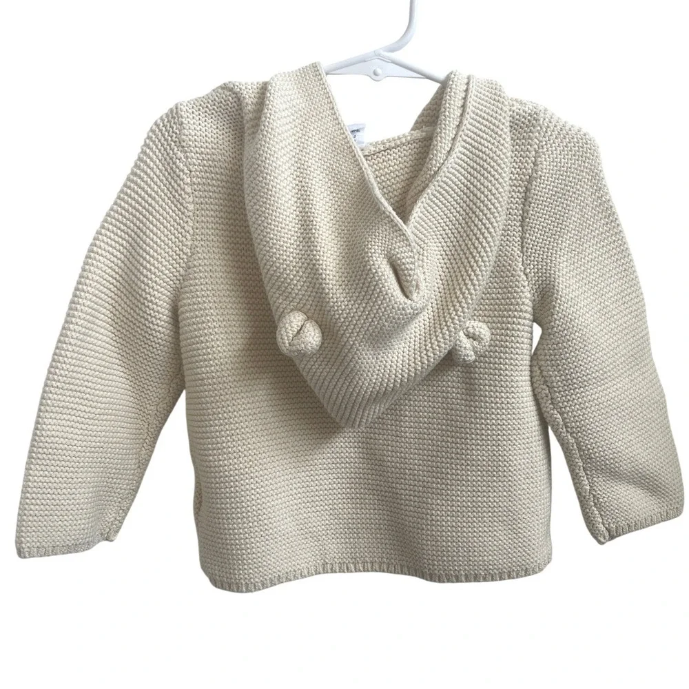 Baby Gap Bear Ear Hooded Sweater Cardigan Cream Knit Jacket 12-18M